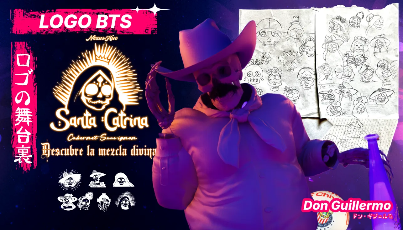 Behind-the-scenes clay render of Santa Catrina logo and character Don Guillermo showing untextured models as an example of BTS work